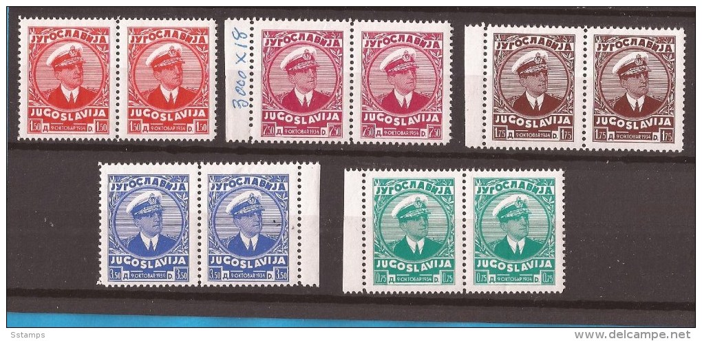 1935  315-19  JUGOSLAVIJA KOENIG ALEXANDAR ADMIRALSUNIFORM  MNH - Unused Stamps