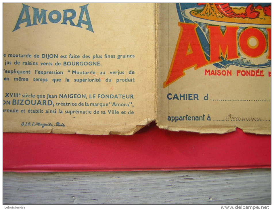 PROTEGE CAHIER  LA VRAIE MOUTARDE DE DIJON  AMORA MAISON FONDEE EN 1756  ATTENTION ETAT MOYEN - Protège-cahiers