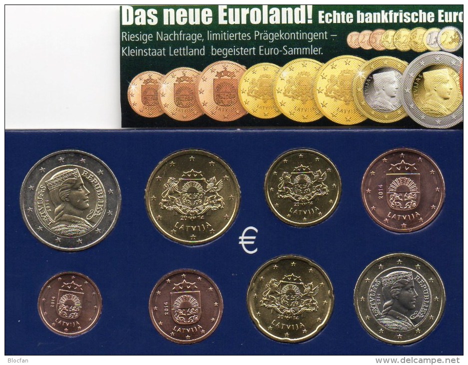 EURO-Einführung New Lettland 2014 Stg 22€ Stempelglanz Der Staatlichen Münze Riga Set 1C. - 2€ Coins Republik Of Latvija - Letland