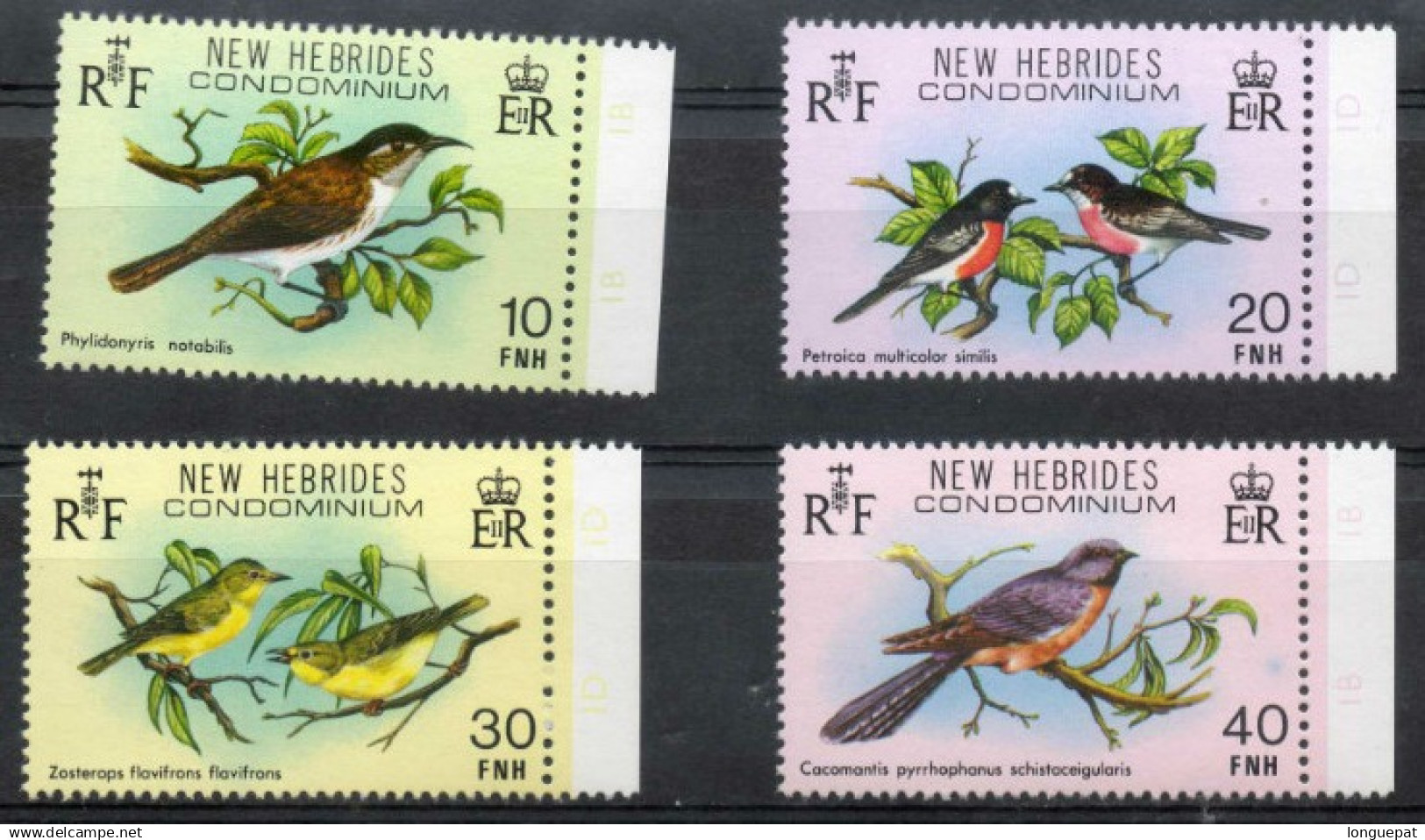 NOUVELLES-HEBRIDES : Oiseaux (passereaux) : Miro écérlate, Meliphage, Vanuatu Blanc Des Yeux, Etc) - Anglaiss - Unused Stamps