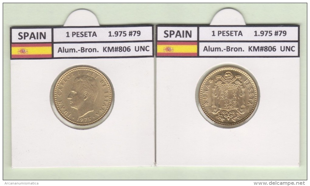 SPAIN   1 PESETA  1.975 #79  Aluminium-Bronze  KM#806   Uncirculated  T-DL-9367 Uk - 1 Peseta