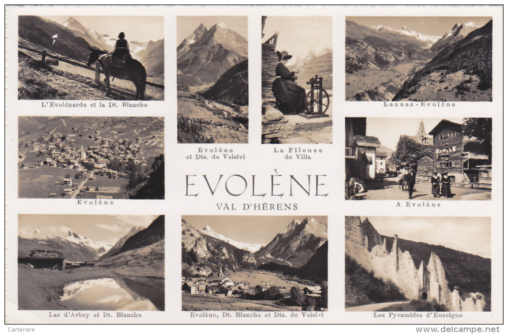 SUISSE,HELVETIA,SWISS,SWI TZERLAND,SCHWEIZ,SVIZZERA ,VALAIS,SION,HERENS,1955, Carte  Signée,9 Clichés - Sion