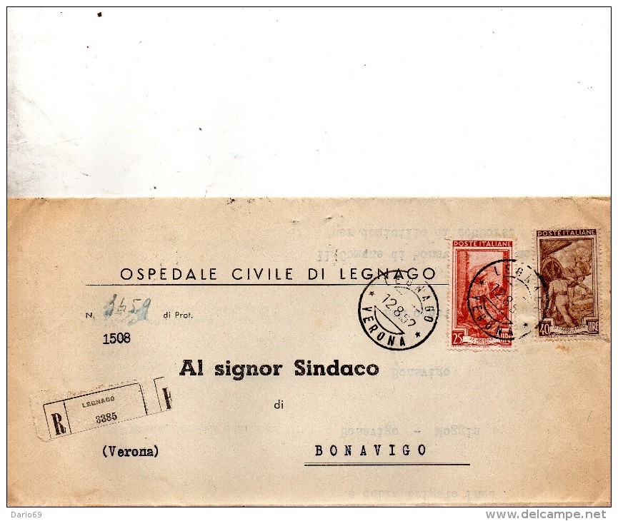 1952  LETTERA RACCOMANDATA CON ANNULLO LEGNAGO VERONA - 1946-60: Poststempel