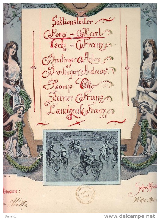 SPORT DIPLOME SEKTIONSLEITER DIPLOM FAHRRAD Jugendstil 1907 Hübsche Mädchen Und Jungen Auf Dem Fahrrad CLUB HIMBERG 1907 - Diplome Und Schulzeugnisse