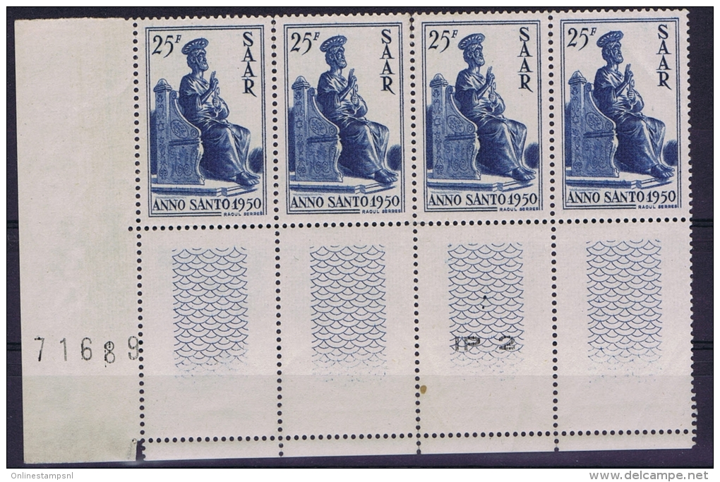 Deutschland Saarland Mi 295 MNH/** Cornerblock Bogenecke, 1 Stamp Has A Light Fold - Ungebraucht