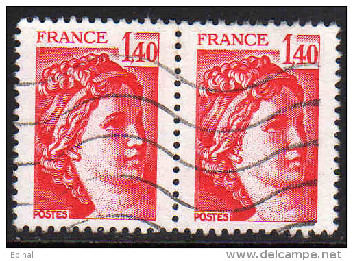 FRANCE : N° 2102 Oblitéré En Paire Horizontale (Type Sabine) - PRIX FIXE - - 1977-1981 Sabina Di Gandon