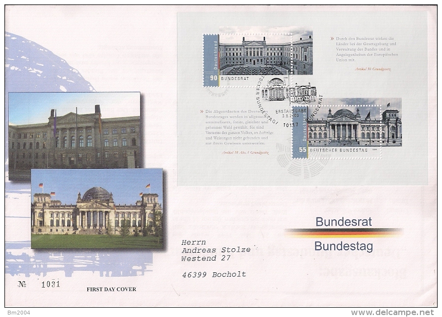 2009  Deutschland Yv BF 75 . Mi Bl. 76 FDC   Deutscher Bundestag Und Bundesrat - Altri & Non Classificati