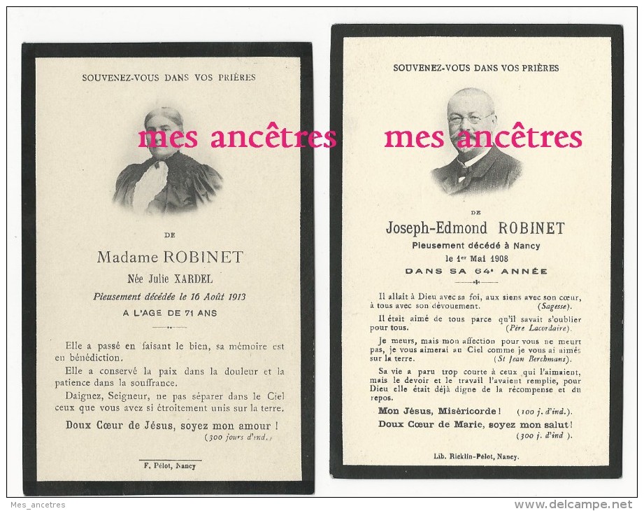 Photo-couple Julie Xardel Dcd 1913  Et Joseph Edmond Robinet Dcd 1908 à NANCY Image Faire-part De Décès - Obituary Notices