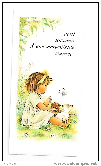 Mignonnette. Souvenir De Communion Privée. Grivegnée. 1989. Carole MAssart. Petite Fille, Chatons Et Papillon - Comuniones