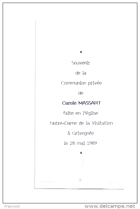 Mignonnette. Souvenir De Communion Privée. Grivegnée. 1989. Carole MAssart. Petite Fille, Chatons Et Papillon - Communion