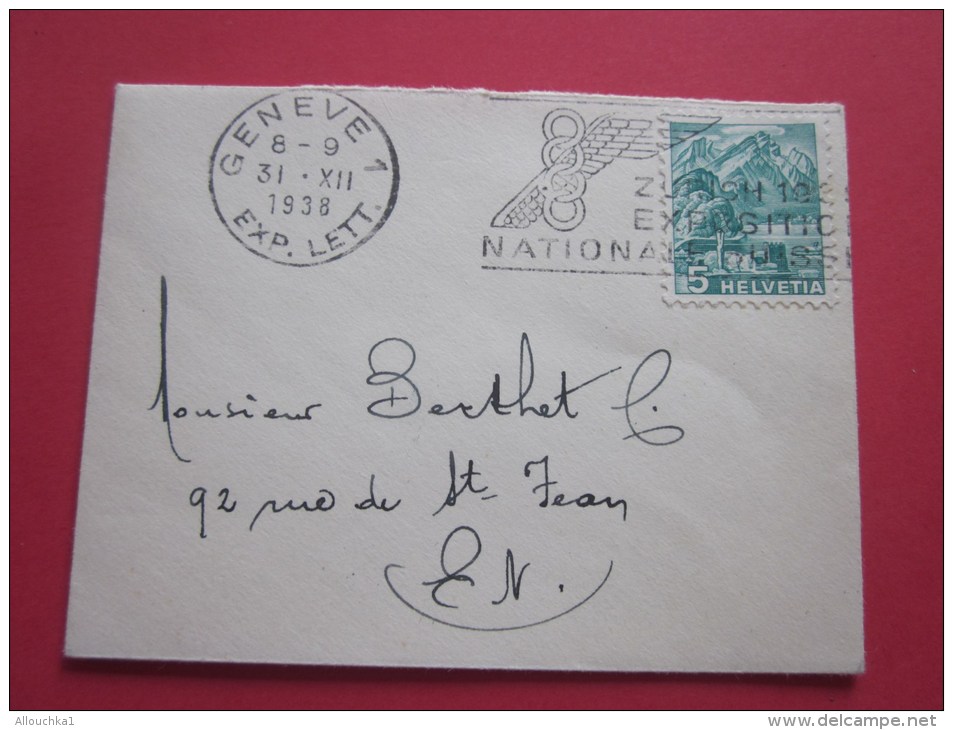 Marcophilie Lettre Mignonnette De Genève Le 31/12/1938 Flamme Exposition Nationale Pour  En Ville Intra-muros - Cartas & Documentos