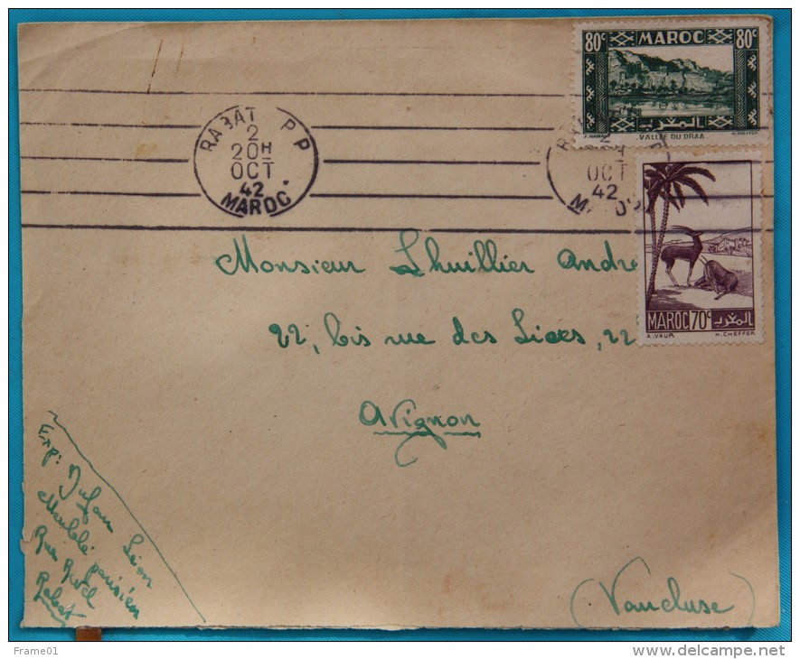 Enveloppe 1942 Rabat Pour Avignon, Affr. 1 F 50 Pour La Surtaxe Aerienne, OMEC PP - Briefe U. Dokumente