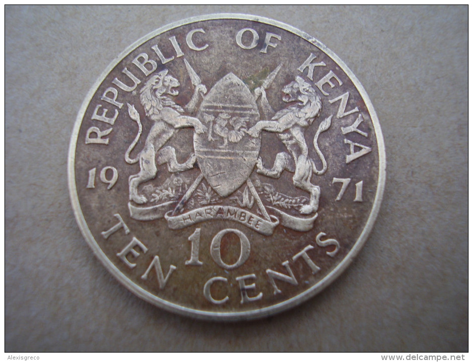 KENYA 1971 TEN CENTS   KENYATTA Nickel-Brass  USED COIN In FAIR CONDITION. - Kenya