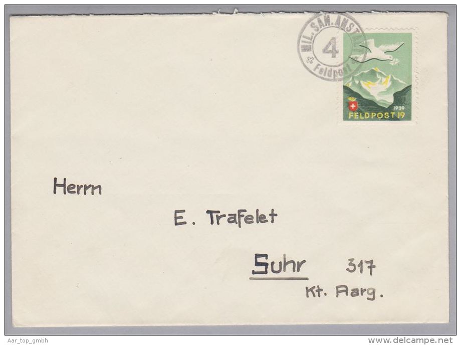 Schweiz Soldatenmarken 1939 Brief Feldpost 19 Taube - Dokumente