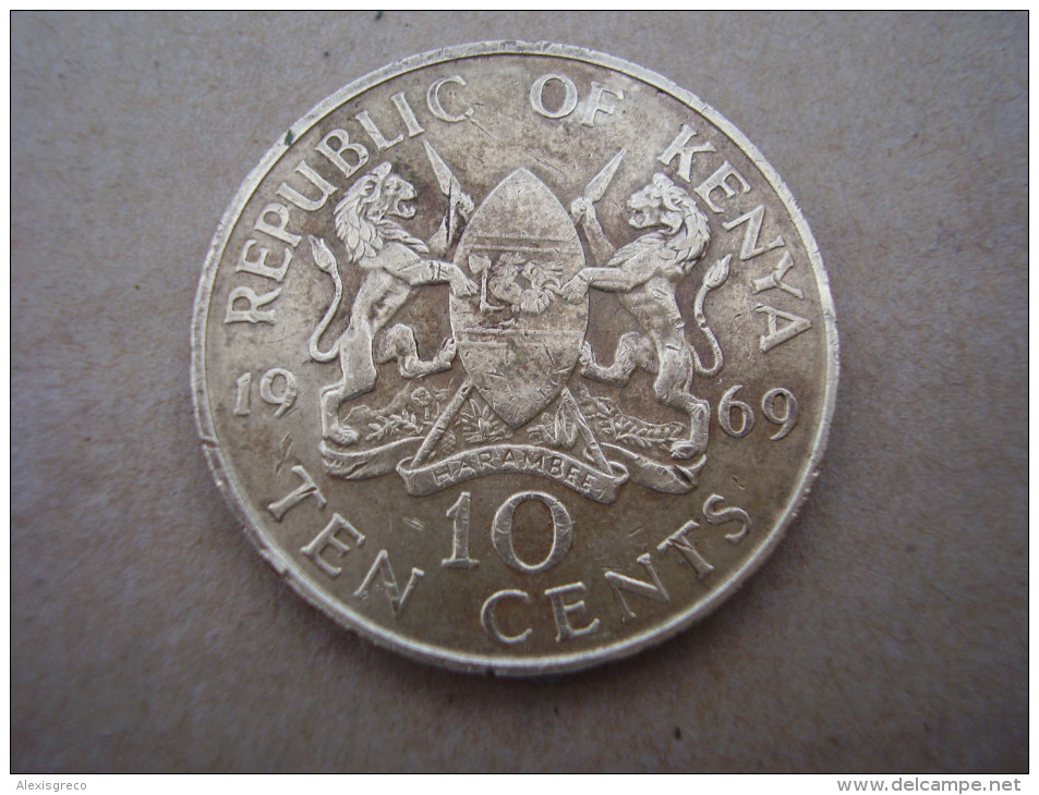 KENYA 1969 TEN CENTS   KENYATTA Nickel-Brass  USED COIN In GOOD CONDITION. - Kenya