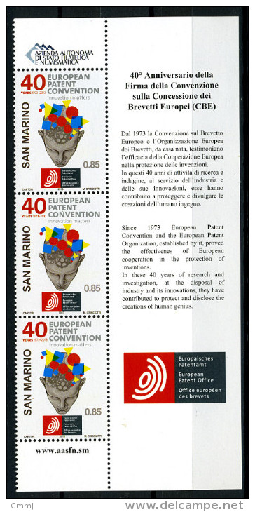 2013 - SAN MARINO - SAINT-MARIN -  40° Anniv Dalla Firma Della Convenzione Brevetti -   NH - (**) - New Mint - Used Stamps