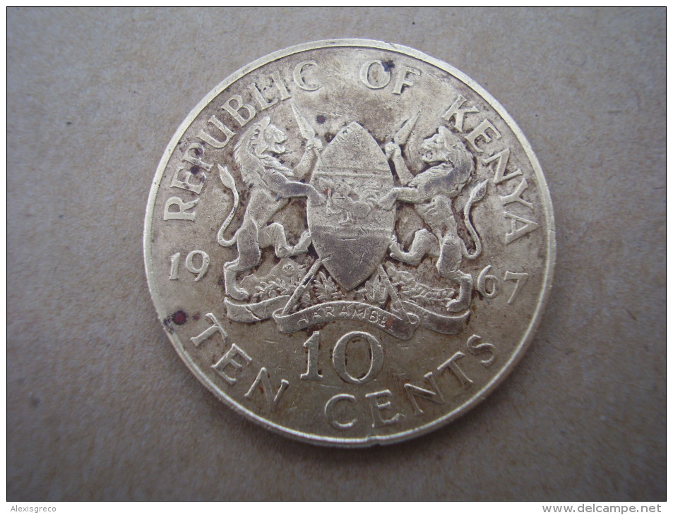 KENYA 1967 TEN CENTS   KENYATTA Nickel-Brass  USED COIN In GOOD CONDITION. - Kenia