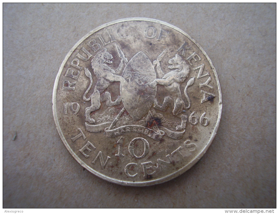 KENYA 1966 TEN CENTS   KENYATTA Nickel-Brass  USED COIN In GOOD CONDITION. - Kenia