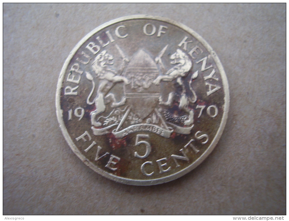 KENYA 1970 FIVE CENTS   KENYATTA Nickel-Brass  USED COIN In GOOD CONDITION. - Kenia