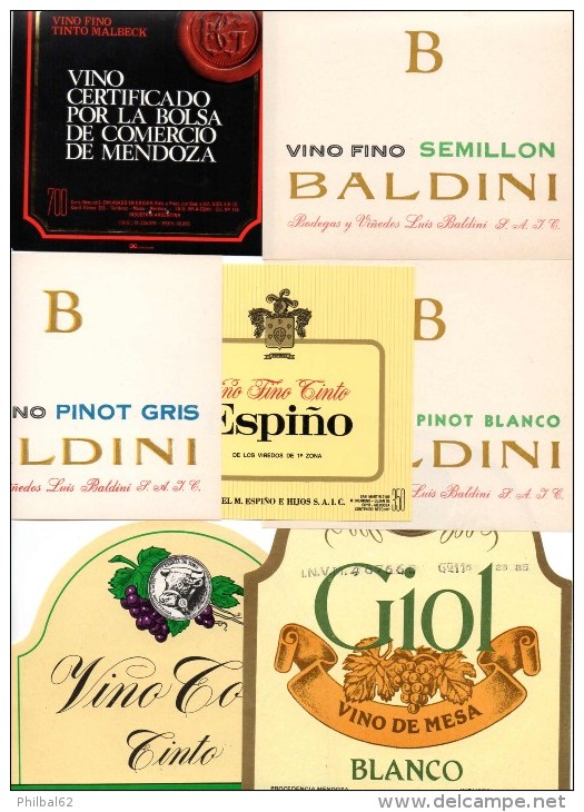 Lot De 7 étiquettes De Vin D´Argentine. - Collections & Sets