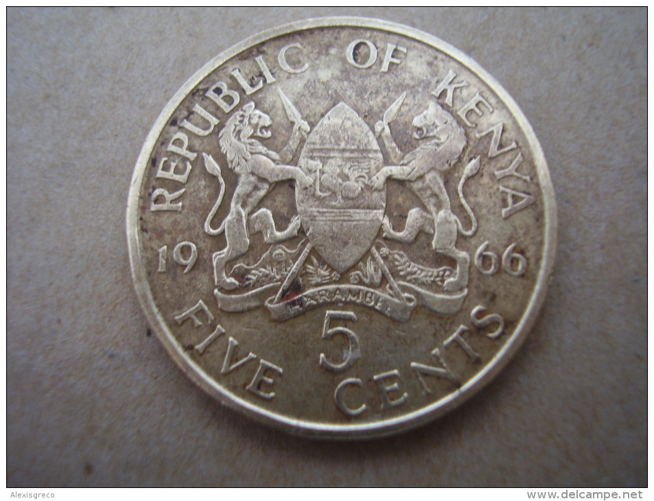 KENYA 1966 FIVE CENTS   KENYATTA Nickel-Brass  USED COIN In GOOD CONDITION. - Kenya