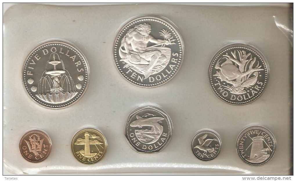 SERIE COMPLETA DE 8 MONEDAS DE BARBADOS DEL AÑO 1973 EN SU ESTUCHE ORIGINAL  (COIN) PLATA-SILVER,ARGENT. - Barbados (Barbuda)