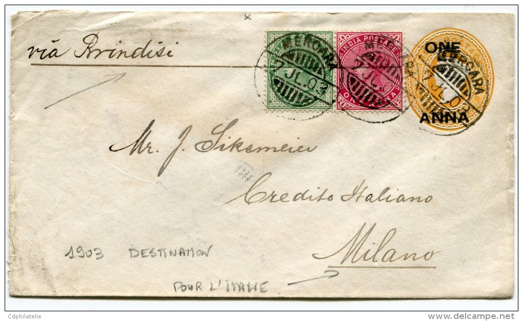 INDES ANGLAISES ENTIER POSTAL DEPART MERCARA 7 JL. 03 VIA BRINDISI POUR L'ITALIE - 1902-11  Edward VII