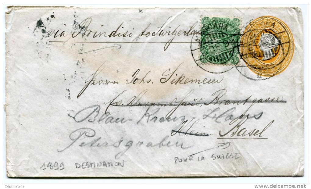 INDES ANGLAISES ENTIER POSTAL DEPART MERCARA 6 DEC 99 VIA BRINDISI POUR LA SUISSE - 1882-1901 Impero