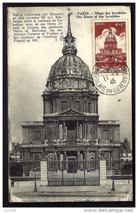 CARTE MAXIMUM ANCIENNE- FRANCE- PARIS DOME DES INVALIDES- PALAIS DU LUXEMBOURG 1946- - 1940-1949