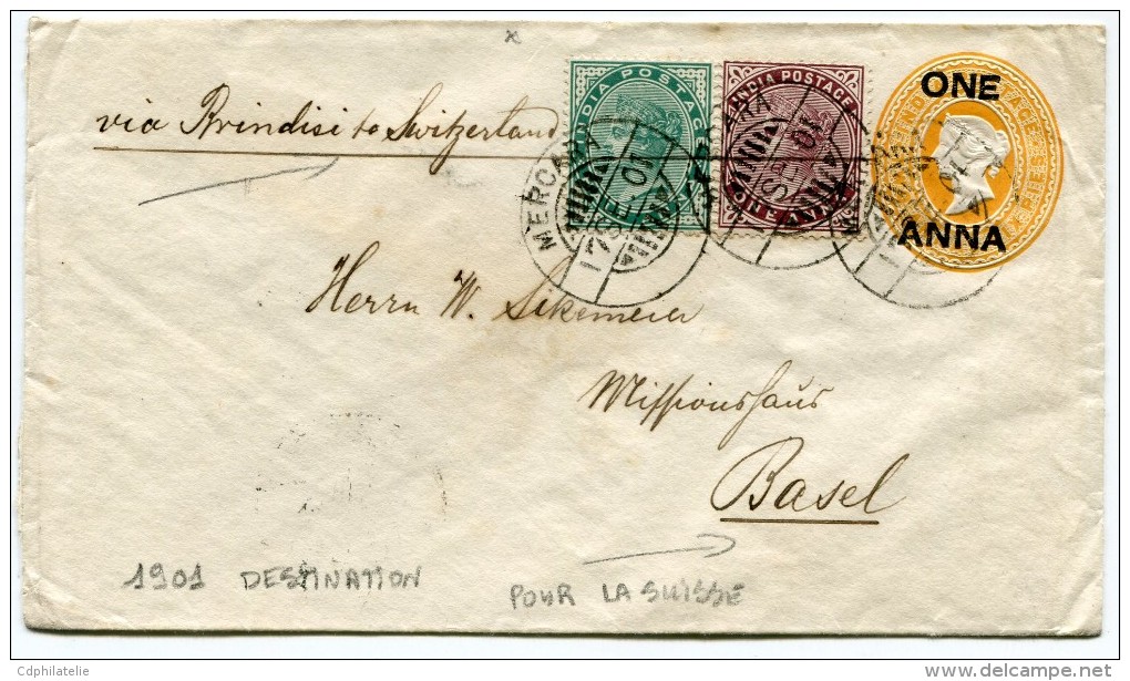 INDES ANGLAISES ENTIER POSTAL DEPART MERCARA 17 SE. 01 VIA BRINDISI POUR LA SUISSE - 1882-1901 Empire