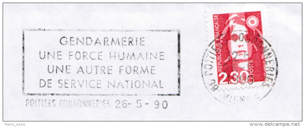 Flamme Illustrée 1990, Poitiers Couronneries, Gendarmerie, Une Force Humaine, Service National - Police - Gendarmerie