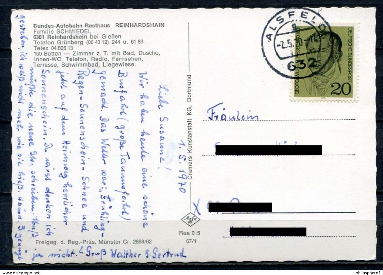 (1778) Bundes-Autobahn-Rasthaus Reinhardshain / Luftaufnahme - Gel. 1970 - Cekade Luftbild - Gruenberg