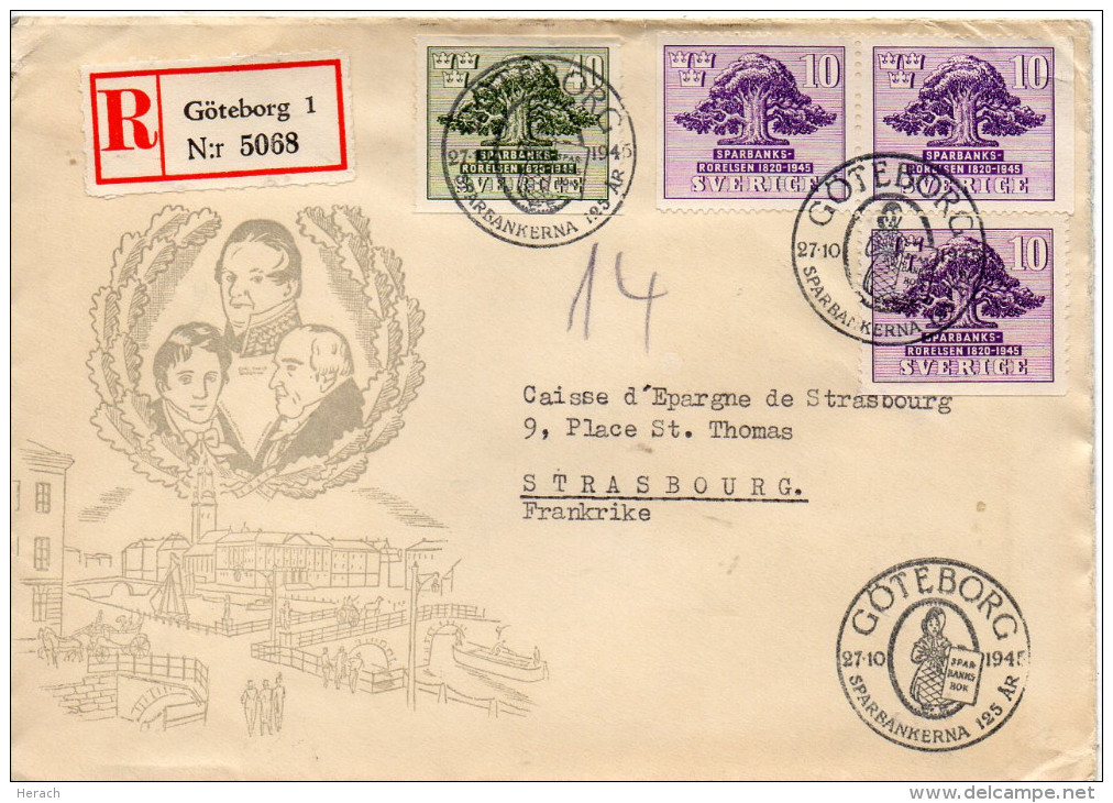 SUEDE LETTRE RECOMMANDEE GÖTEBORG POUR LA FRANCE 1945 - Altri & Non Classificati