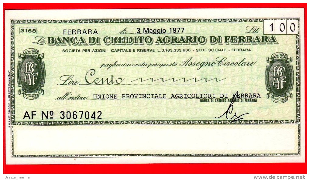 MINIASSEGNI - BANCA DEL CREDITO AGRARIO DI FERRARA - FdS - BCAF.043 - [10] Checks And Mini-checks