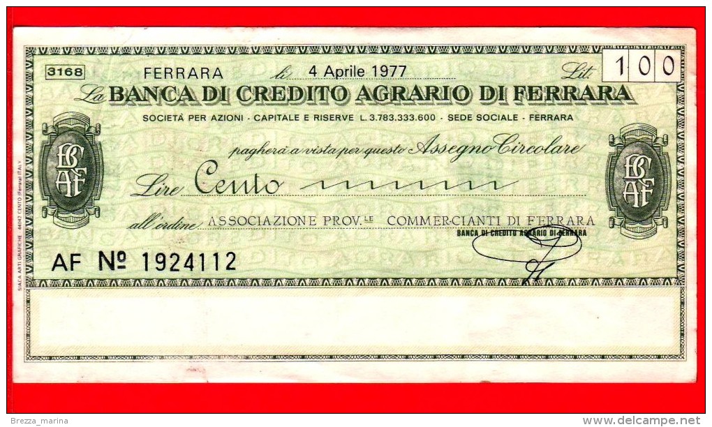 MINIASSEGNI - BANCA DEL CREDITO AGRARIO DI FERRARA - Usato - BCAF.042 - [10] Cheques Y Mini-cheques