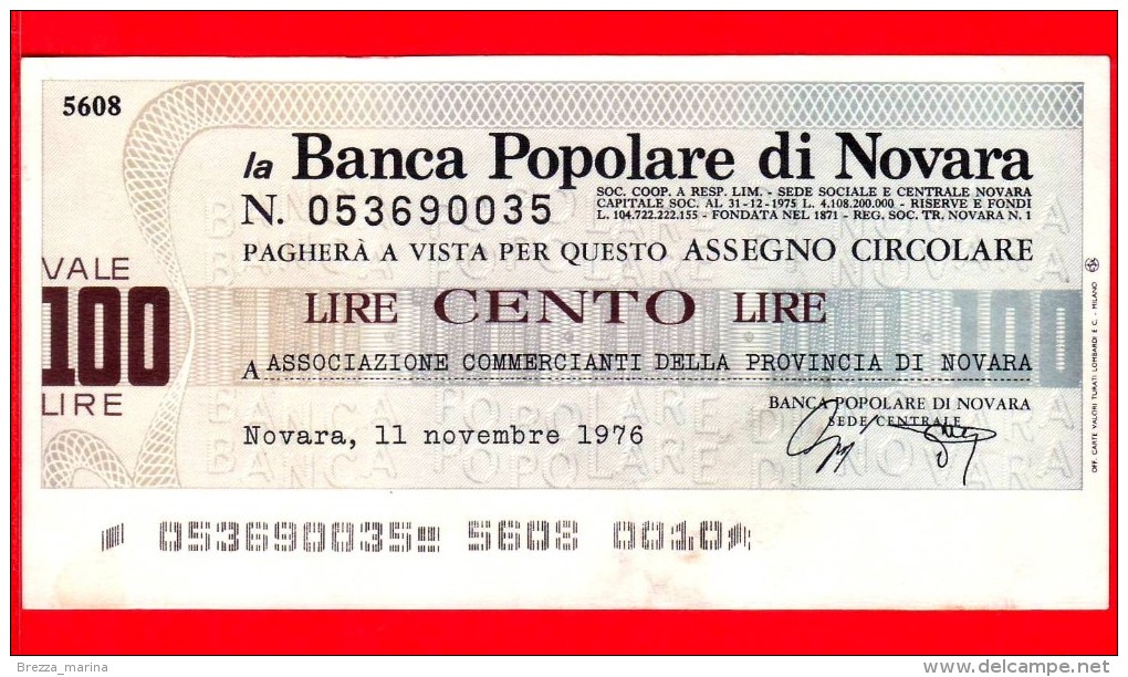 MINIASSEGNI - BANCA POPOLARE DI NOVARA - Usato - BPNO.005 - [10] Cheques Y Mini-cheques