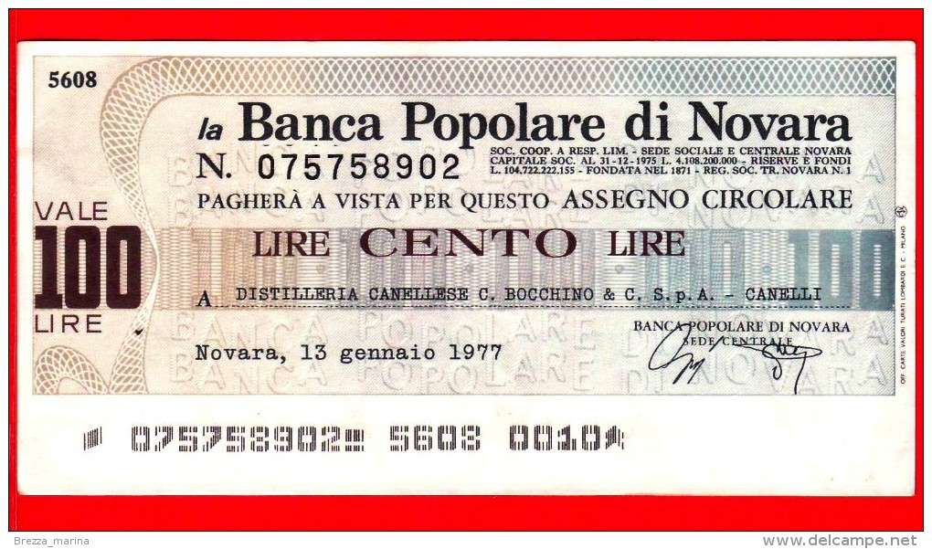 MINIASSEGNI - BANCA POPOLARE DI NOVARA - Usato - BPNO.015 - [10] Checks And Mini-checks