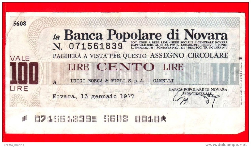 MINIASSEGNI - BANCA POPOLARE DI NOVARA - Usato - BPNO.017 - [10] Checks And Mini-checks