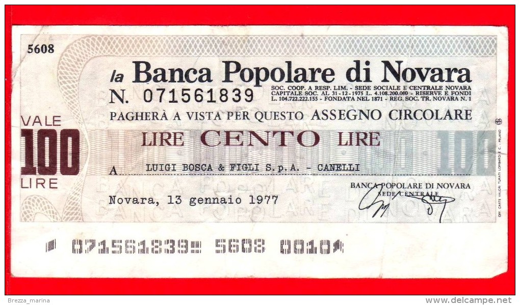 MINIASSEGNI - BANCA POPOLARE DI NOVARA - Usato - BPNO.017 - [10] Chèques