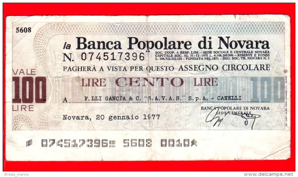 MINIASSEGNI - BANCA POPOLARE DI NOVARA - Usato - BPNO.026 - [10] Cheques Y Mini-cheques