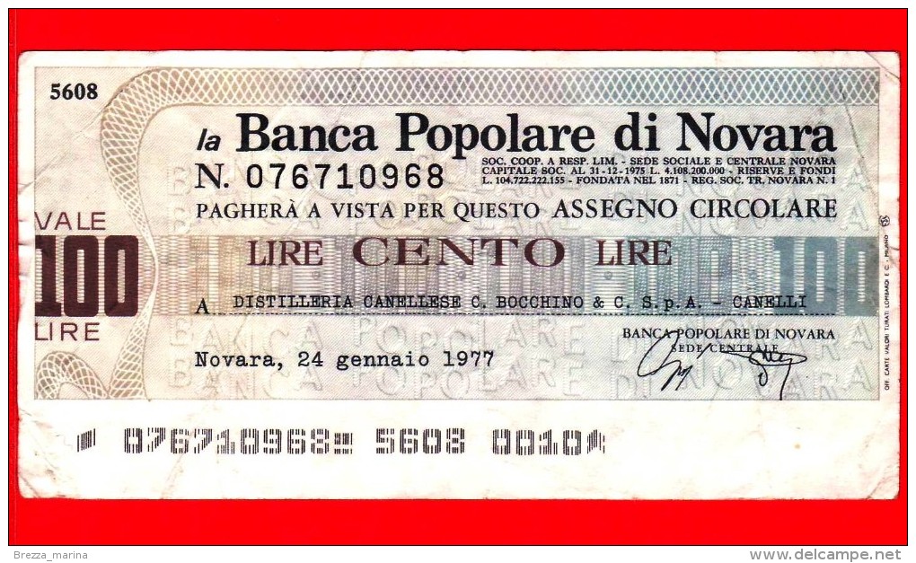 MINIASSEGNI - BANCA POPOLARE DI NOVARA - Usato - BPNO.030 - [10] Chèques