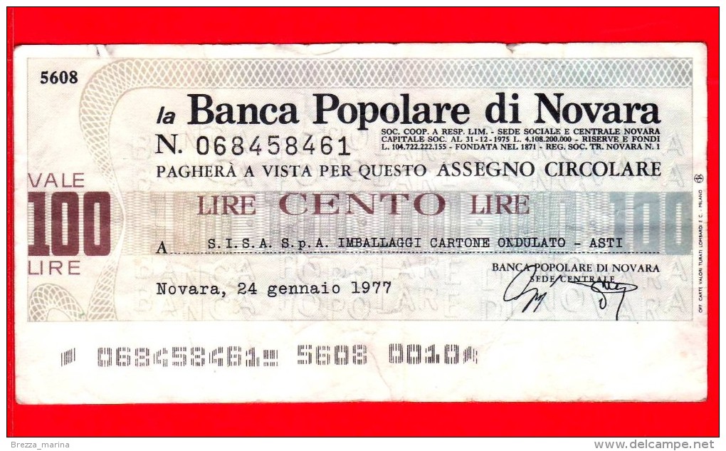 MINIASSEGNI - BANCA POPOLARE DI NOVARA - Usato - BPNO.033 - [10] Cheques Y Mini-cheques