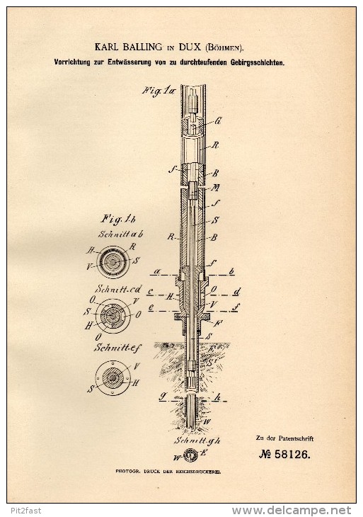 Original Patentschrift - Karl Ballin In Dux / Duchcov , Böhmen , 1890 , Entwässerung Von Gebirgsschichten , Bergbau !!! - Historische Dokumente