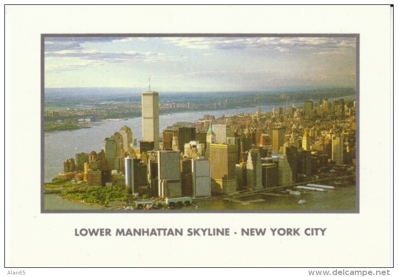 New York NY,  Manhattan Skyline, Skyscrapers, World Trade Towers, C1980s/90s Vintage Postcard - Manhattan