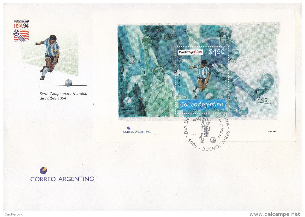 G)1994 ARGENTINA, WORLDCUP USA 94, LIBERTY STATUE-FOOTBALL PLAYERS, FDC, XF - FDC