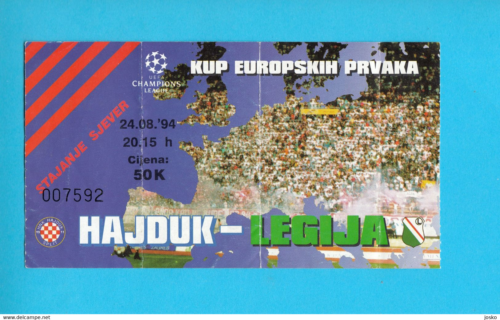 HAJDUK V LEGIA WARSAW - 1994 UEFA CHAMPIONS LEAGUE Football Match Ticket Foot Soccer Fussball Calcio Poland Polska - Tickets & Toegangskaarten