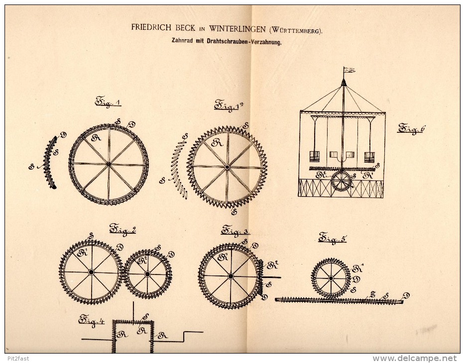 Original Patentschrift - Friedrich Beck In Winterlingen , Württemberg , 1891 , Zahnrad Für Spielzeug , Radkranz !!! - Historische Dokumente