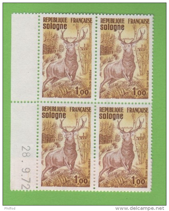 1972 -  Sologne -  Bloc De 4 Timbres N° 1725 -  Coin Daté 28/09/72 - 1970-1979