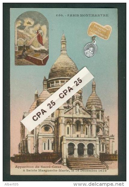 Apparition Du Sacré Coeur à Saint Marguerite Marie Le 16 Décembre 1673 - Carte Avec Médaile Métallique - Holy Places