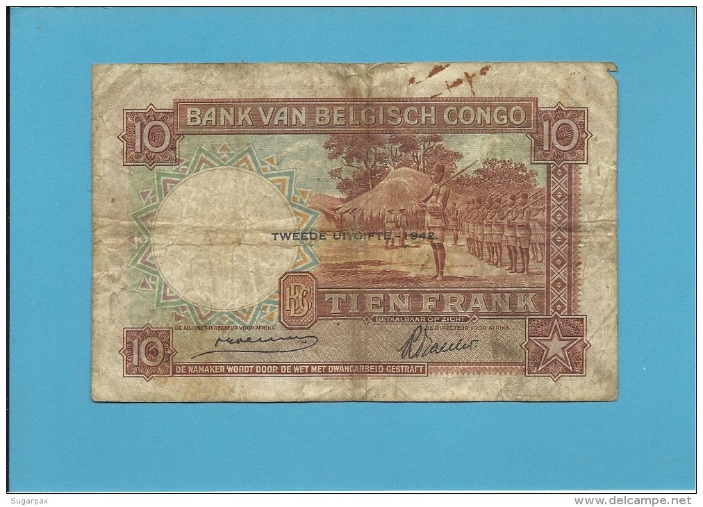 BELGIAN CONGO - 10 FRANCS - 10.07.1942 - P 14B - BANQUE DU CONGO BELGE - BELGIUM - Bank Van Belgisch Kongo
